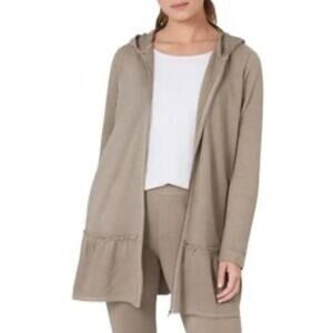 Pure Jill by J. Jill Ruffle hemline hooded sweater jacket Tan Size Large petite